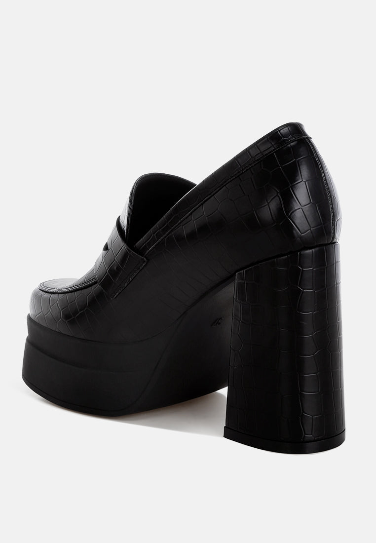 Edwina Chunky Penny Strap Heeled Loafers-3