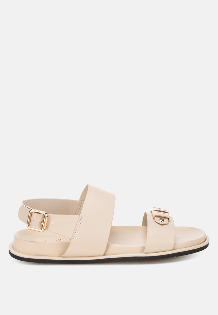Metallic Bar Embellished Flat Sandals by FT-0
