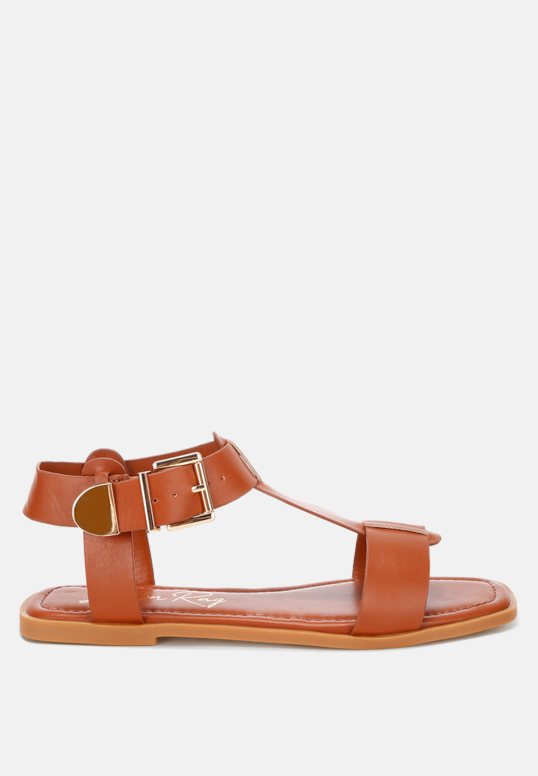 Buckled Square Toe Flat Sandals by FT-0