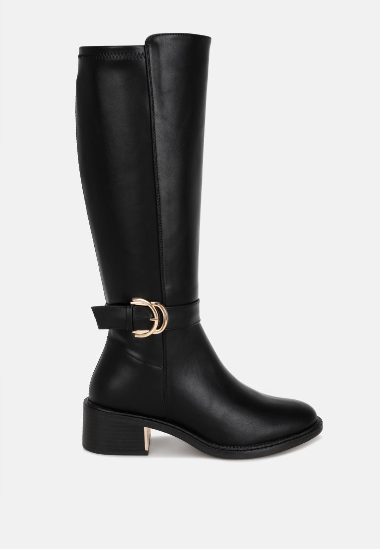 Lewang Metallic Buckle Detail Long Boots-5
