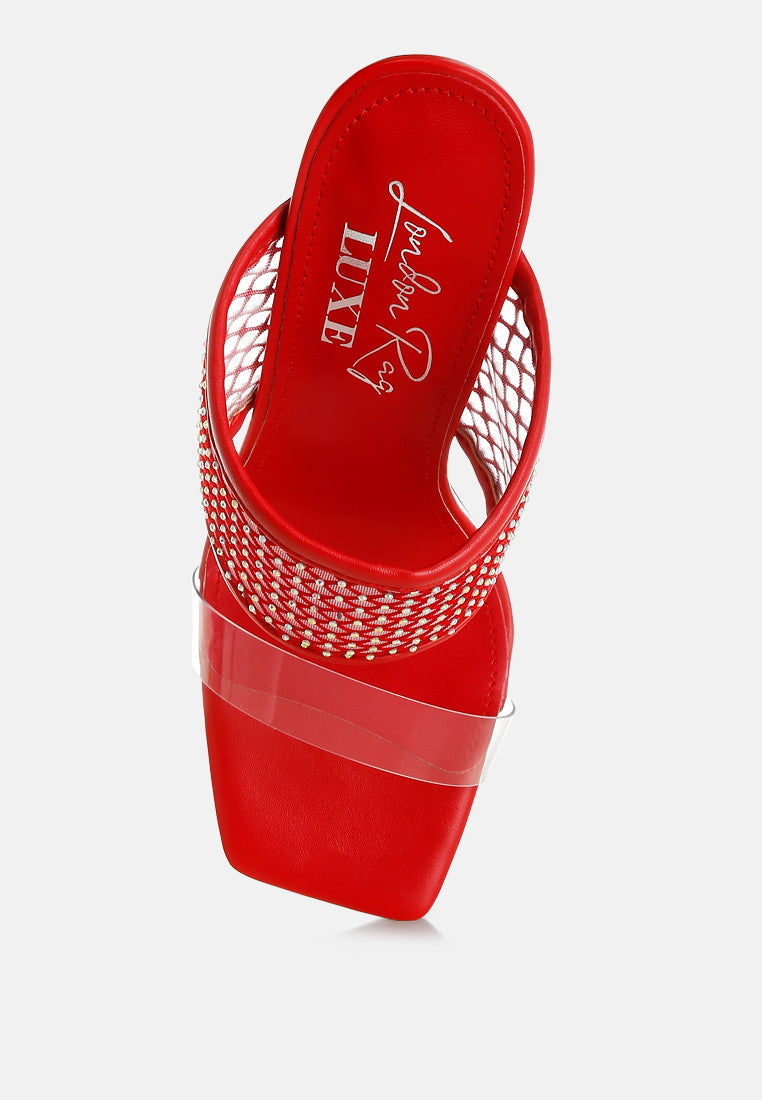 Salween Clear Embellished Square Toe Heels-3