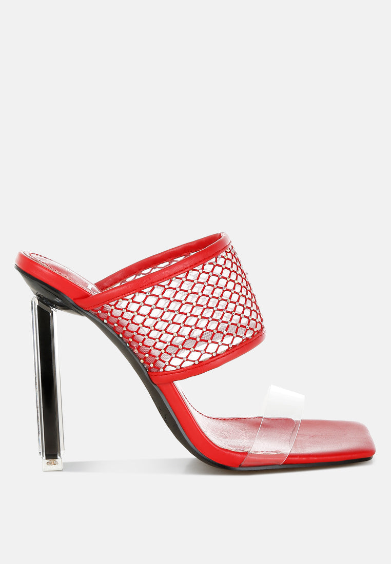 Salween Clear Embellished Square Toe Heels-0