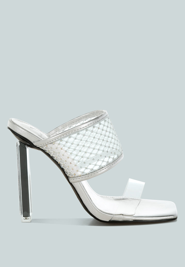Salween Clear Embellished Square Toe Heels-5