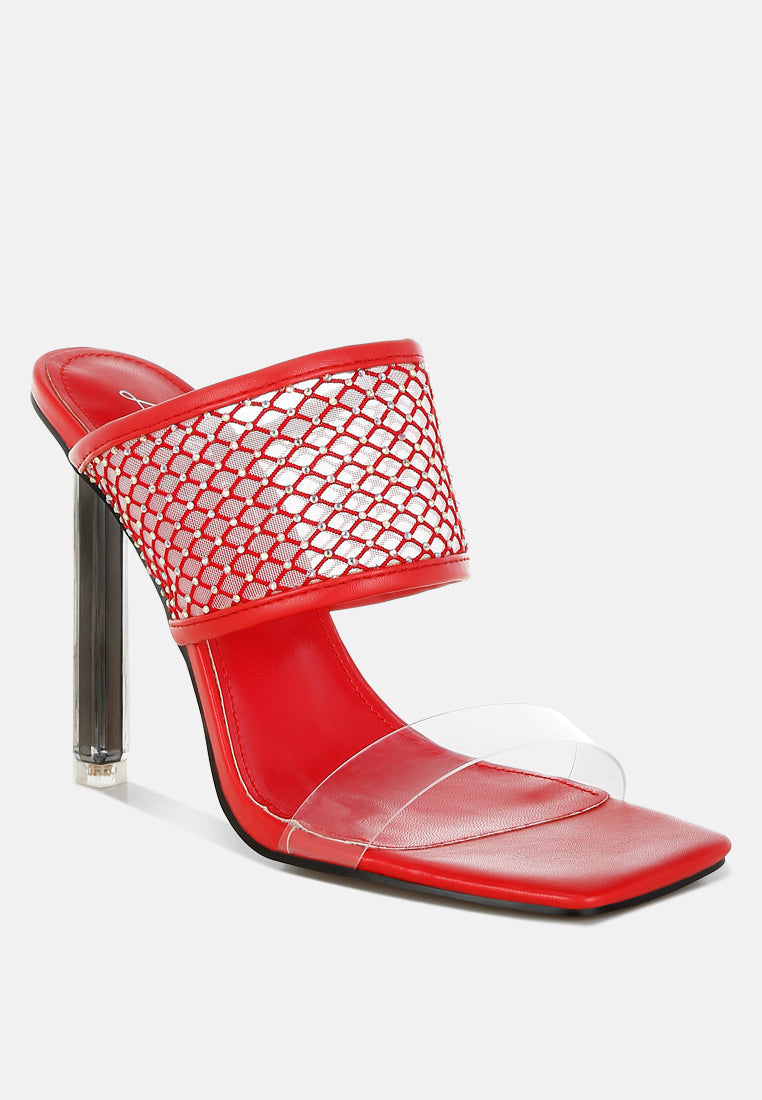 Salween Clear Embellished Square Toe Heels-1