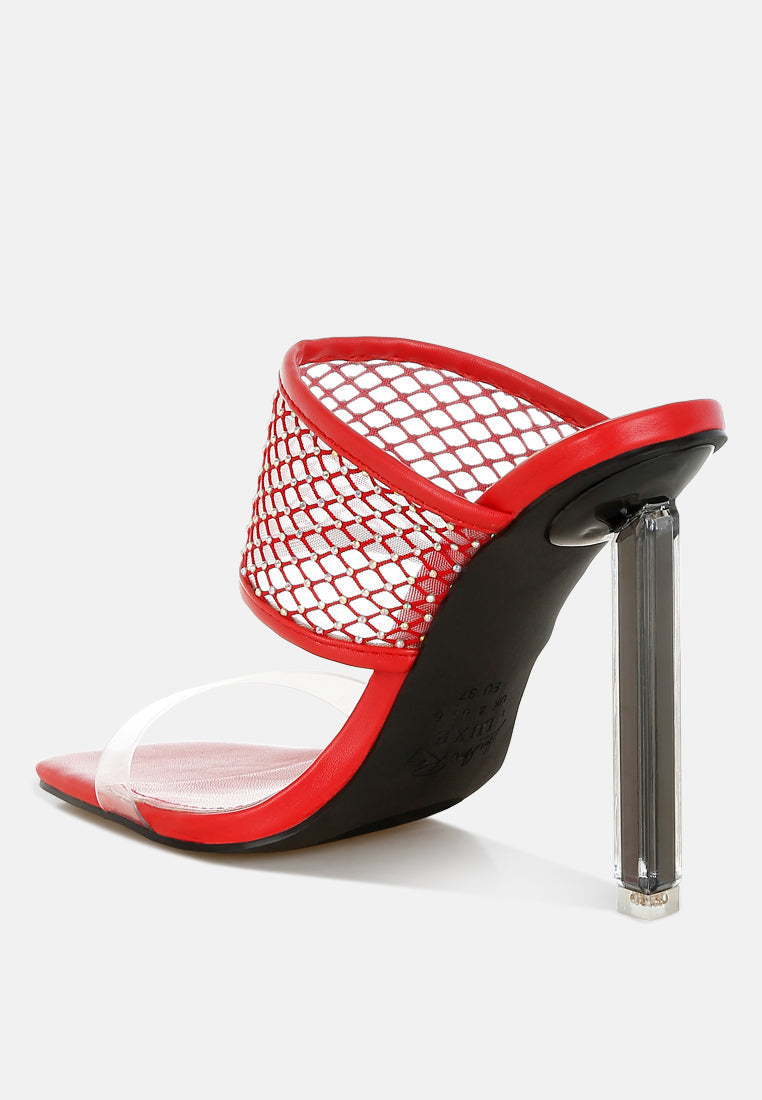 Salween Clear Embellished Square Toe Heels-2