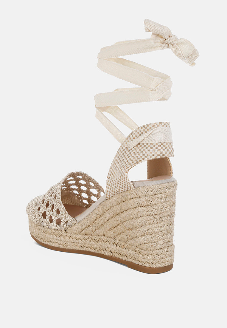 Sea Breeze Woven Lace-Up Espadrille Wedges-2