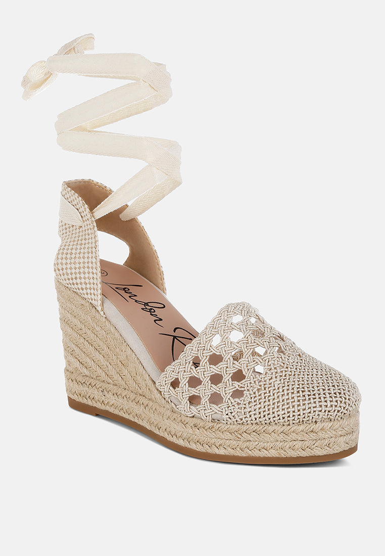 Sea Breeze Woven Lace-Up Espadrille Wedges-1