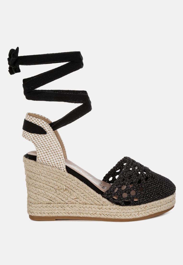 Nomader Woven Lace-Up Espadrille Wedges-5