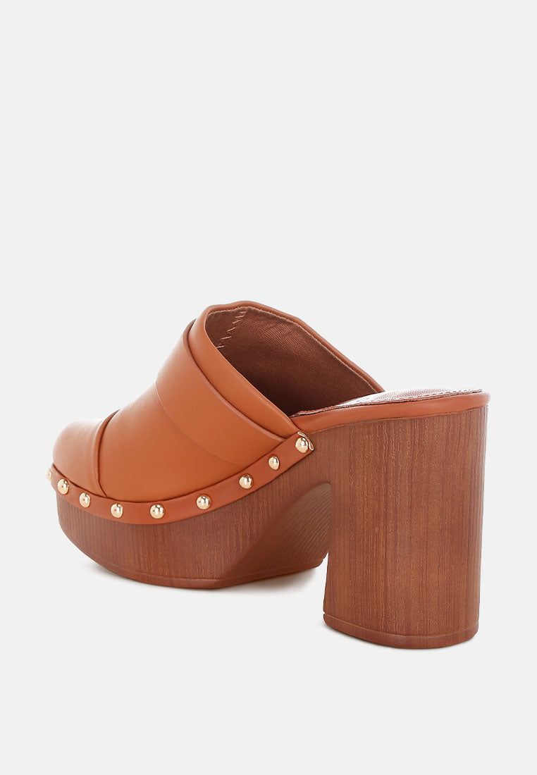 Septim Genuine Leather Studded Clog Heels-3