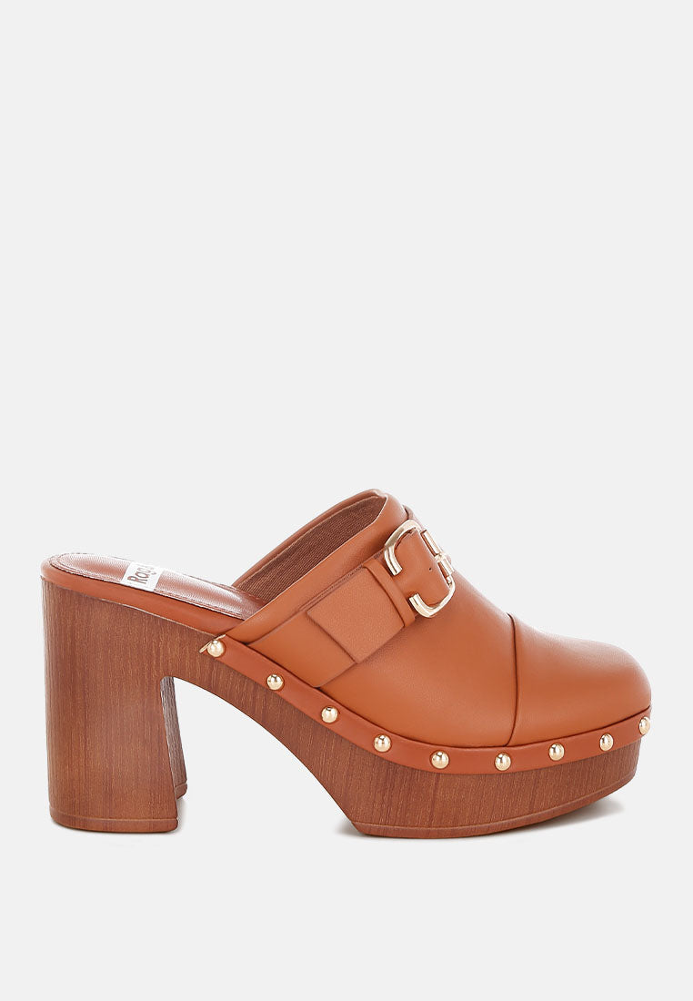 Septim Genuine Leather Studded Clog Heels-0