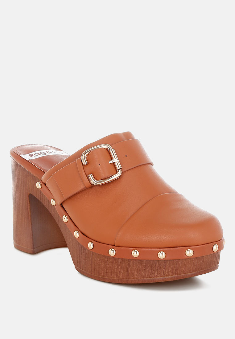 Septim Genuine Leather Studded Clog Heels-2