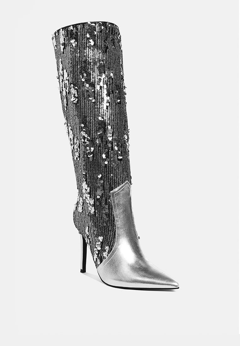 Sitarah Sequin Embellished Metallic Long Boots-1