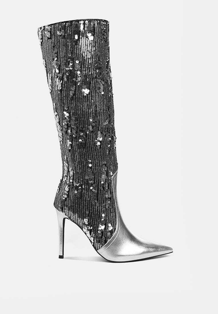Sitarah Sequin Embellished Metallic Long Boots-0