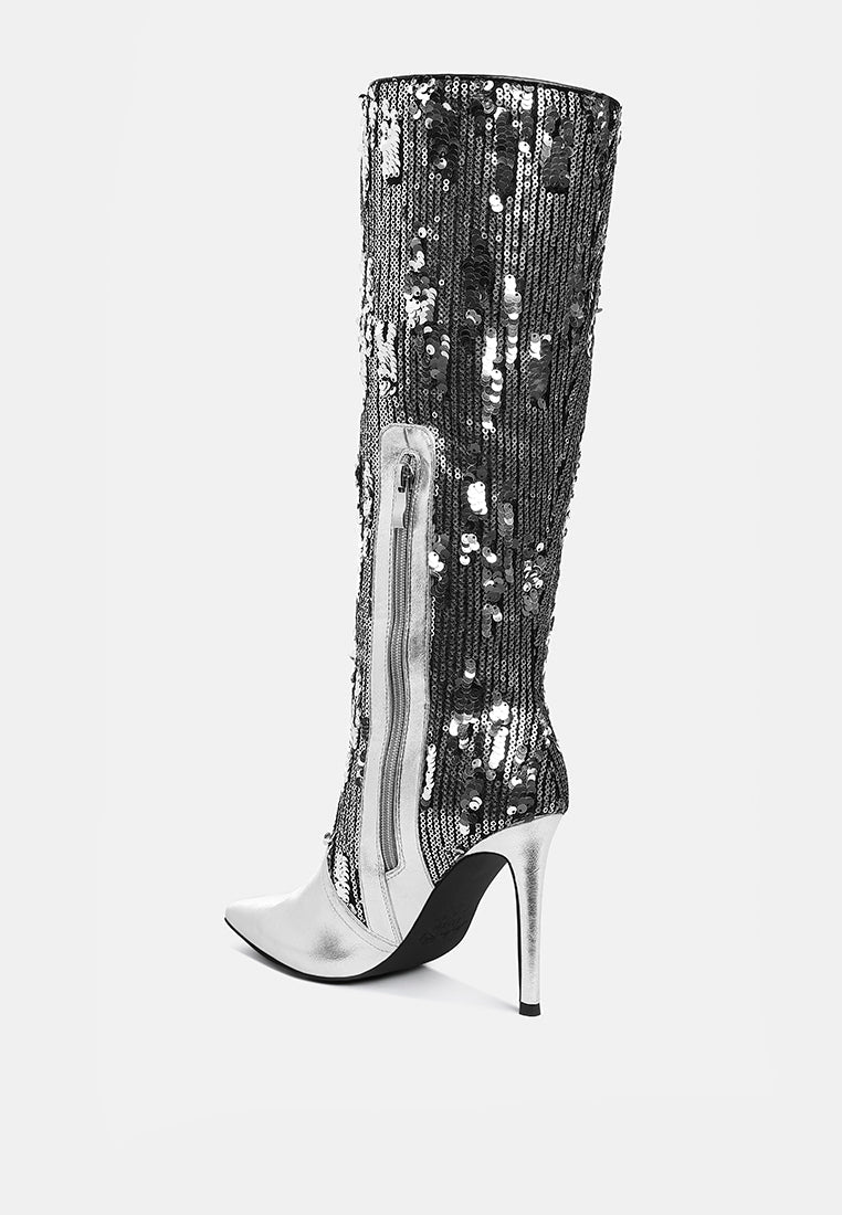 Sitarah Sequin Embellished Metallic Long Boots-2