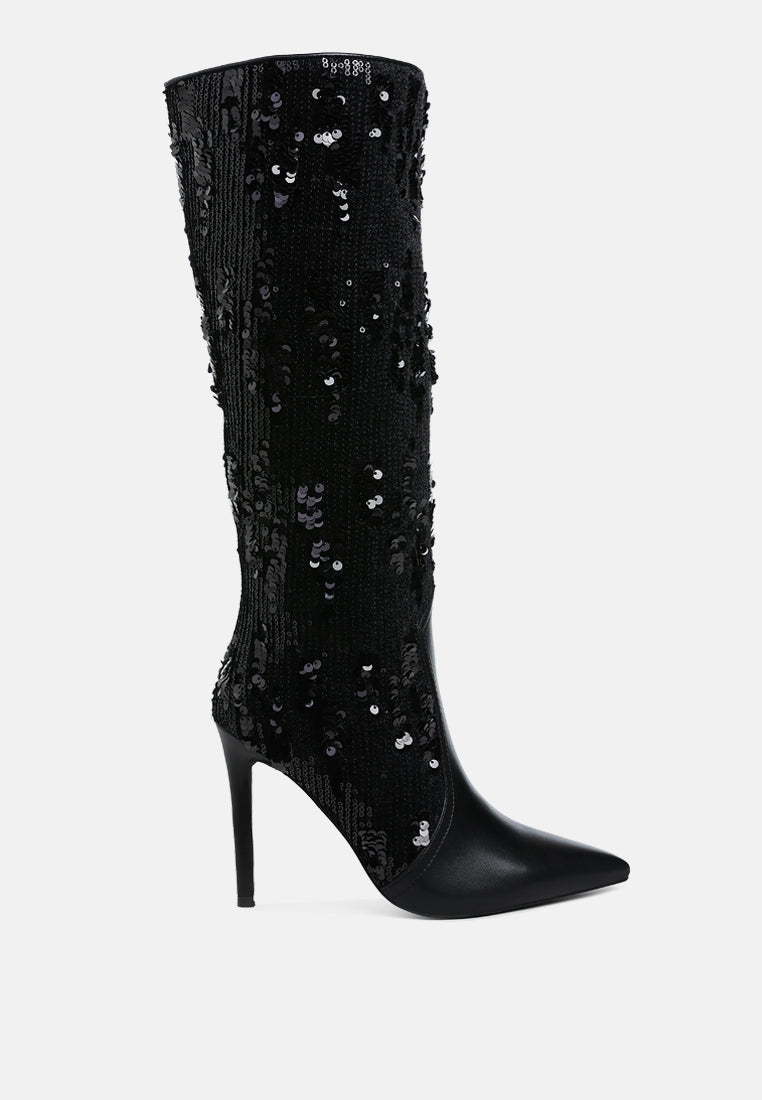 Sitarah Sequin Embellished Stiletto Long Boots-0