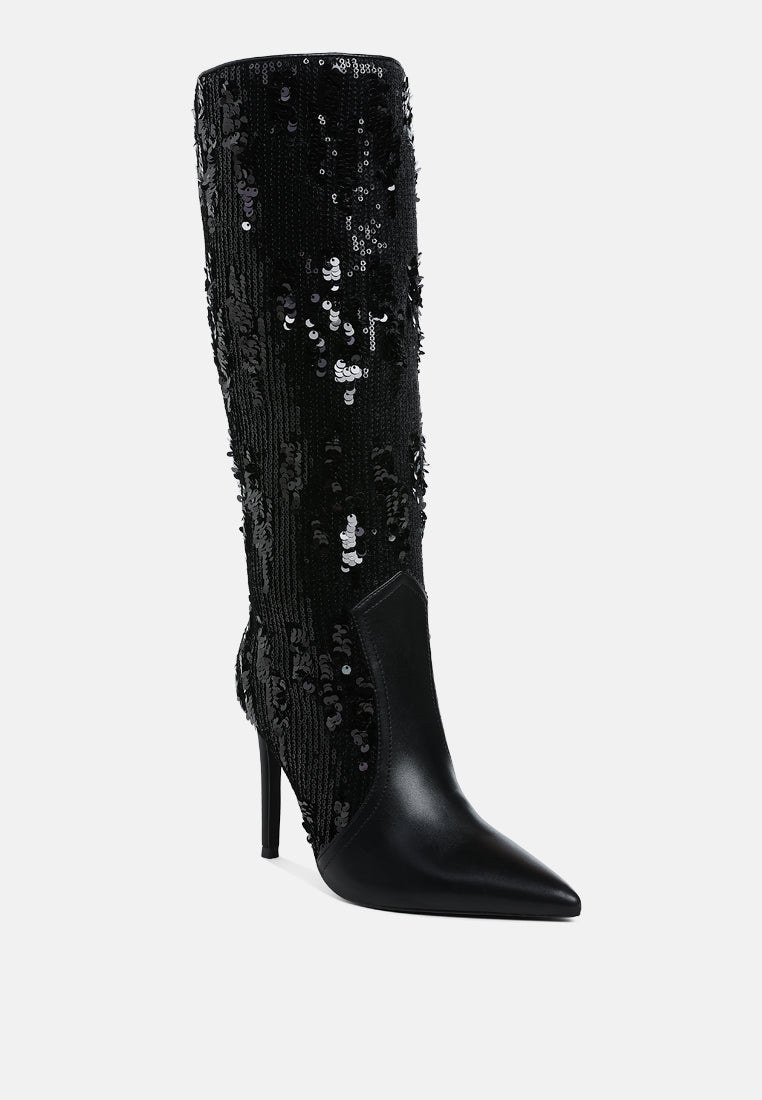 Sitarah Sequin Embellished Stiletto Long Boots-1