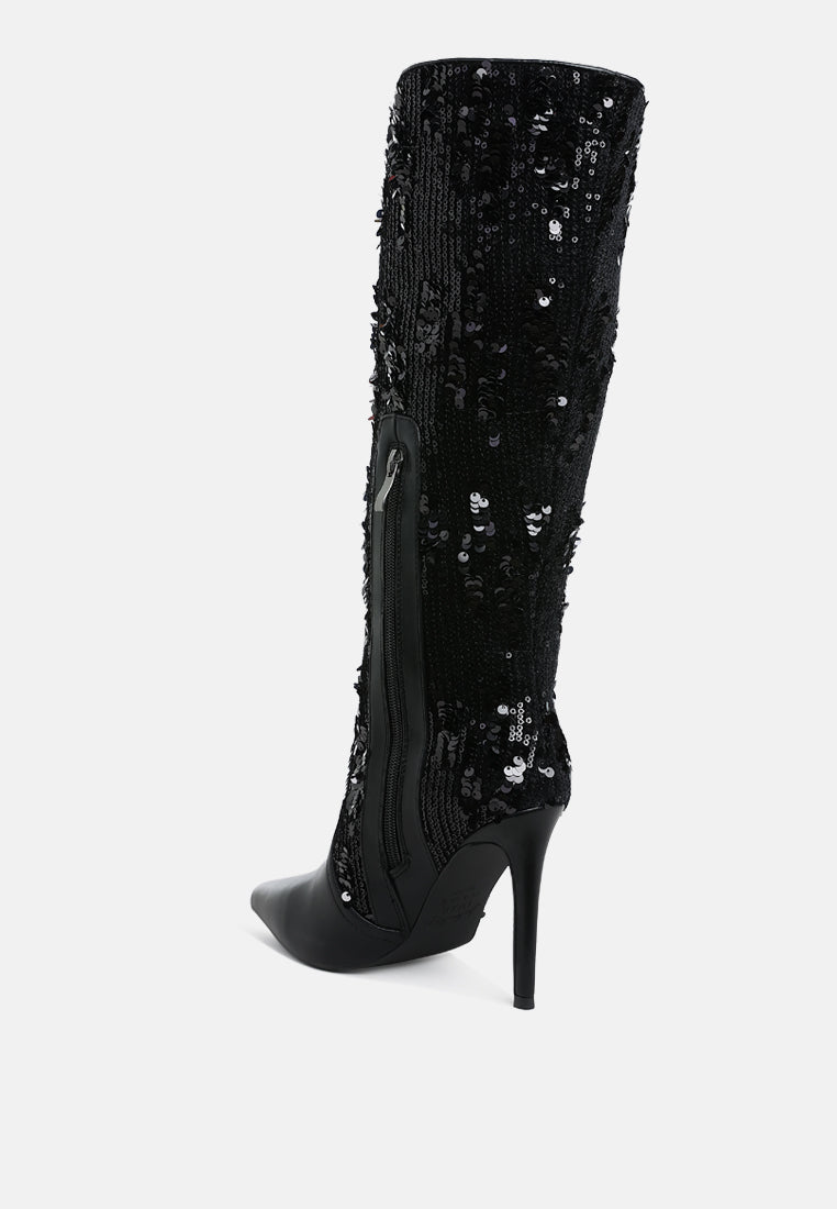 Sitarah Sequin Embellished Stiletto Long Boots-2