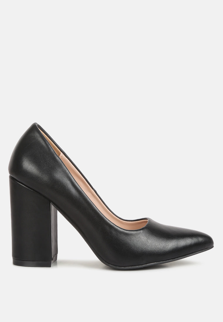 Zhuri Faux Leather Solid Block Heel Pumps-0