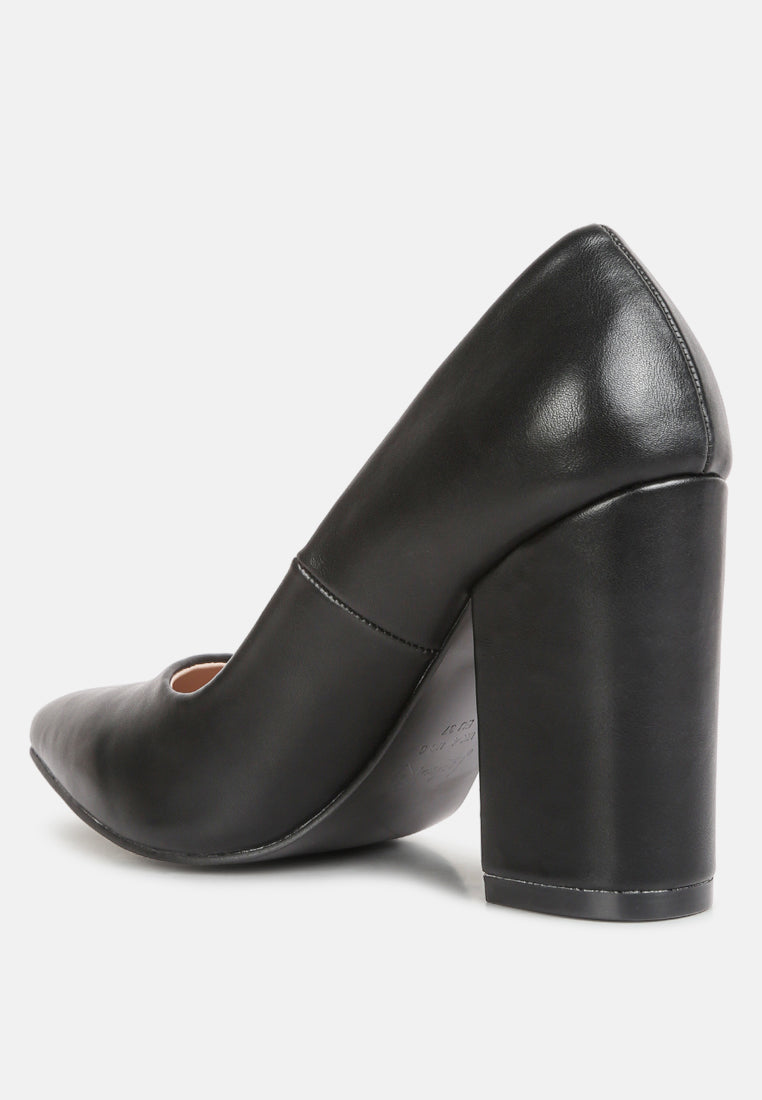 Zhuri Faux Leather Solid Block Heel Pumps-2