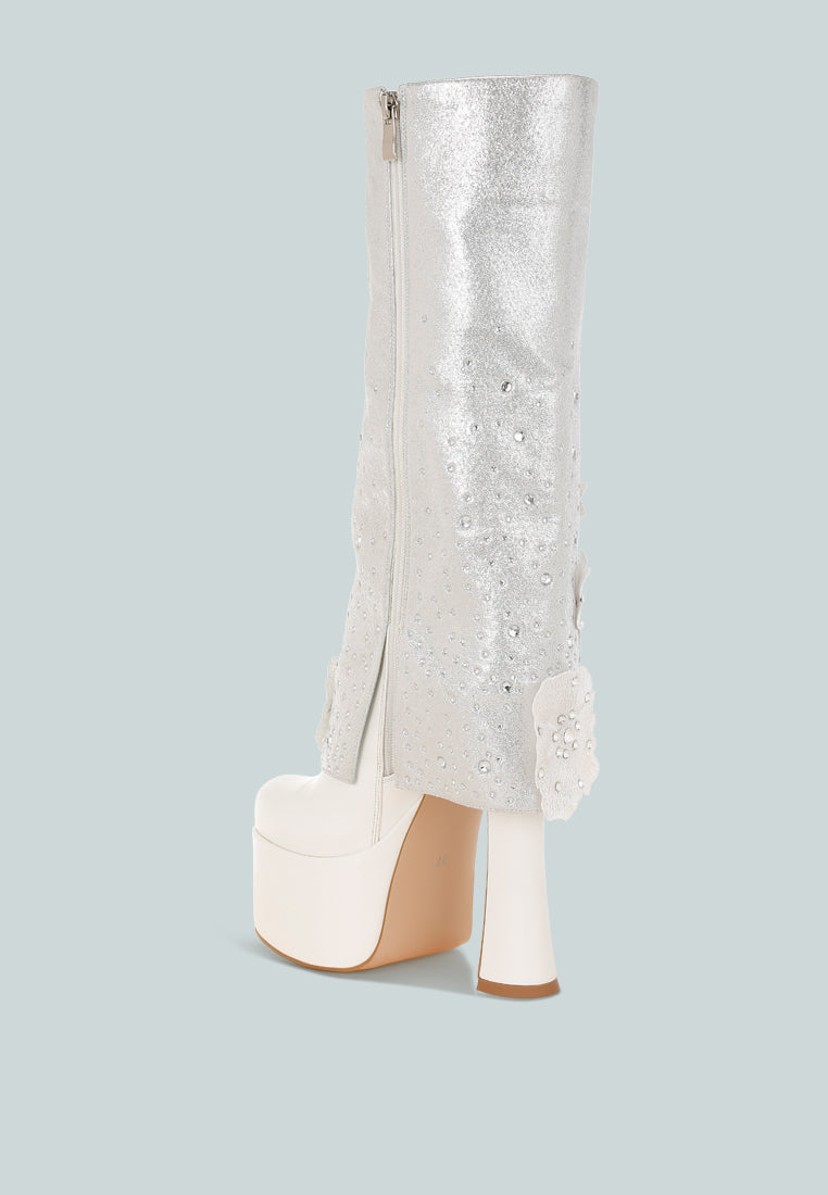 Sundra Floral Applique Platform Heeled Boots-2