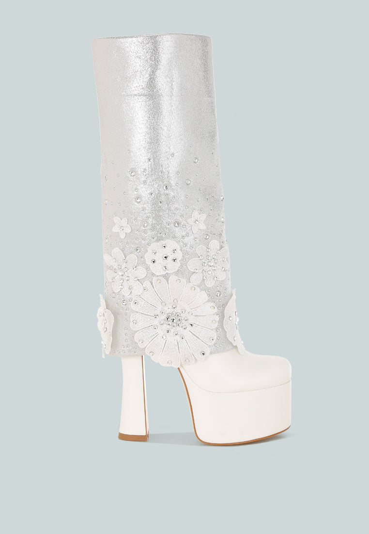 Sundra Floral Applique Platform Heeled Boots-0