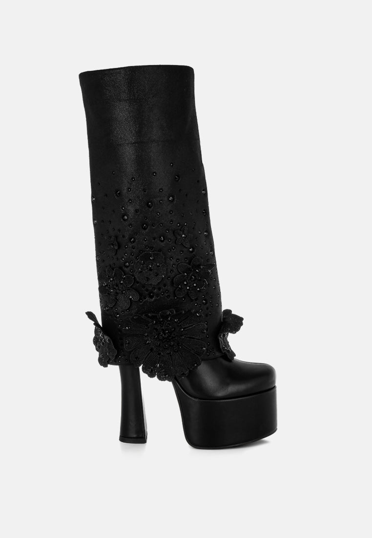Sundra Floral Applique Platform Heeled Boots-5