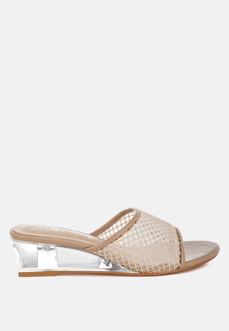Tempra Mesh Clear Heel Wedge Sandals-6