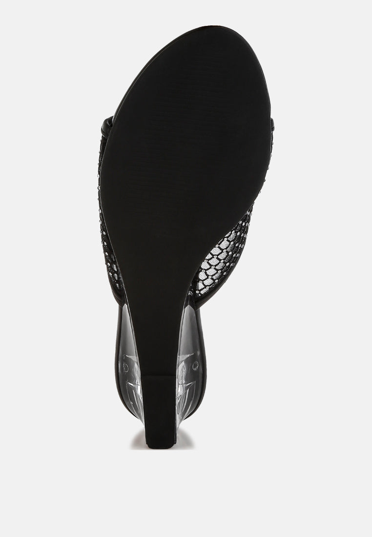 Tempra Mesh Clear Heel Wedge Sandals-4