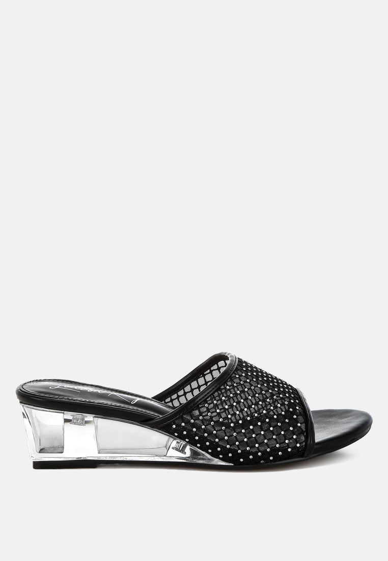 Tempra Mesh Clear Heel Wedge Sandals-0