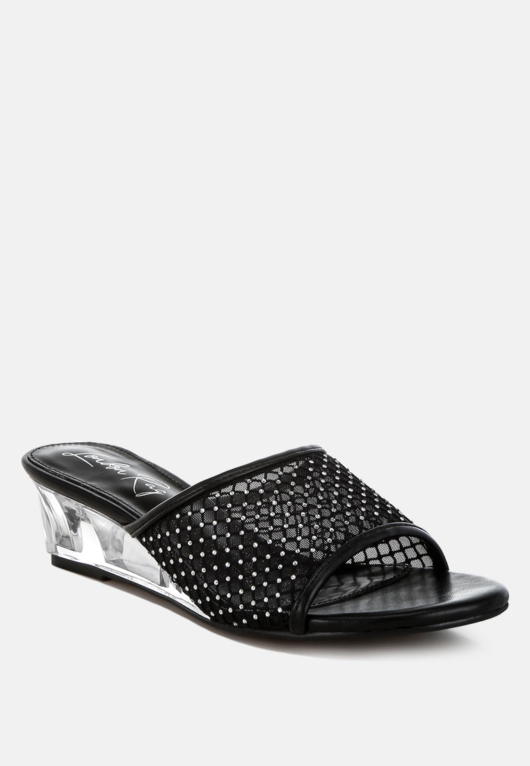 Tempra Mesh Clear Heel Wedge Sandals-1