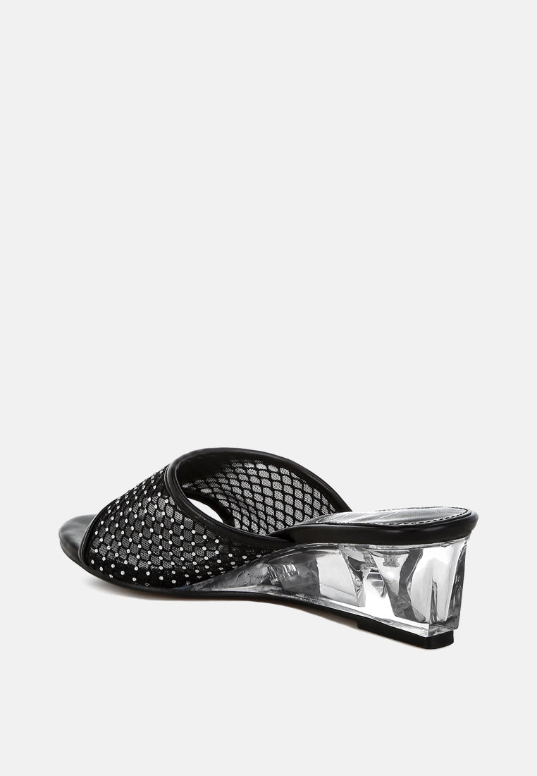 Tempra Mesh Clear Heel Wedge Sandals-2
