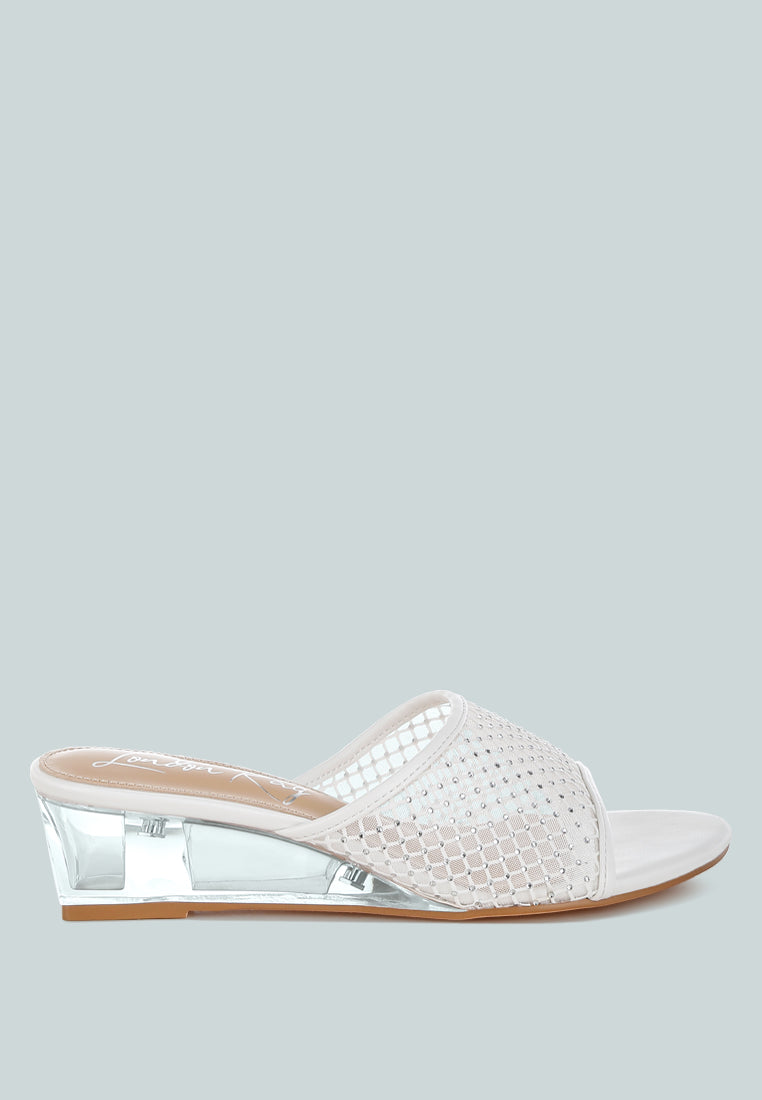 Tempra Mesh Clear Heel Wedge Sandals-5