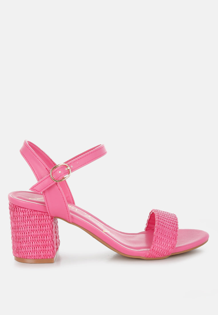 Tulata Raffia Pin Buckle Block Heels-5