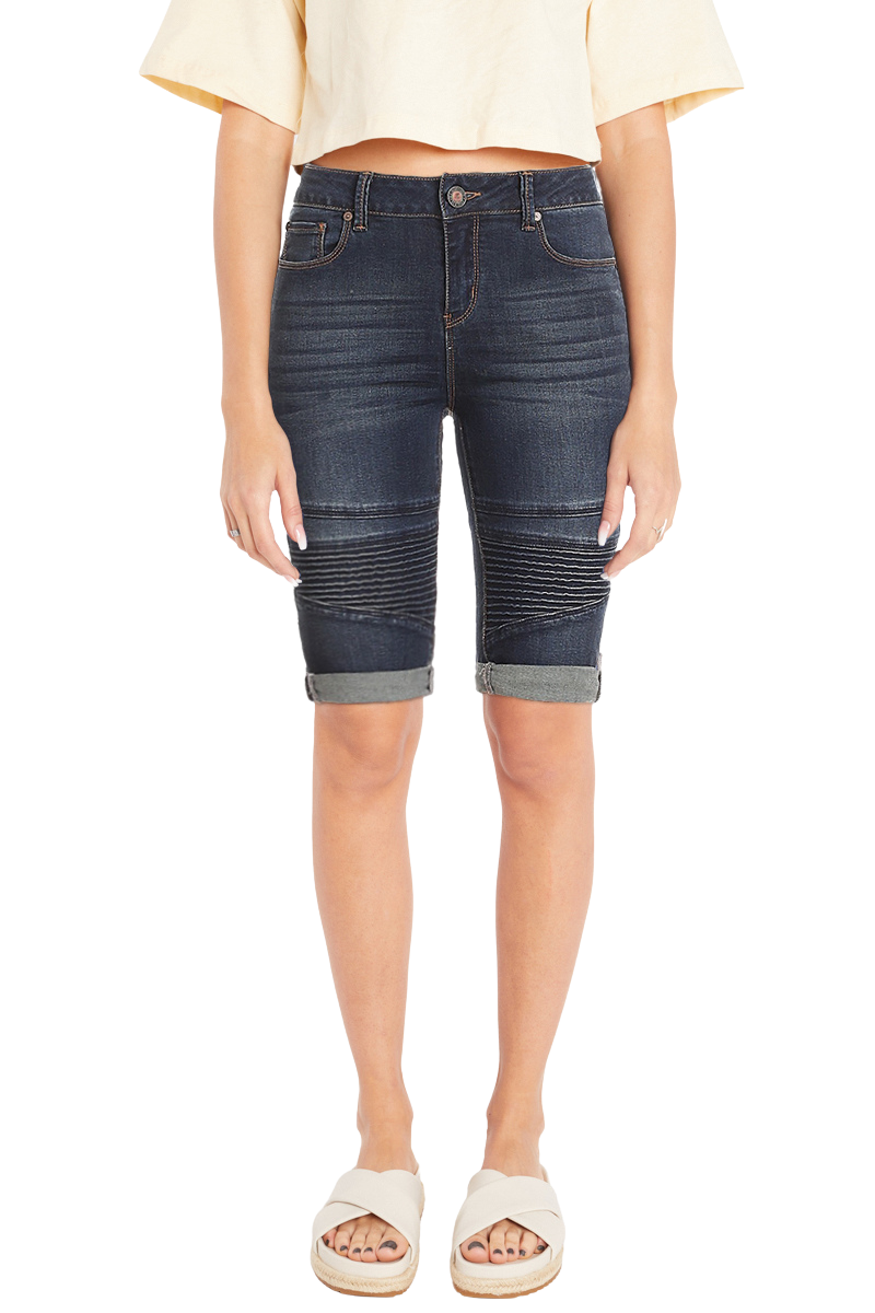 Mid Rise 5 Pocket Bermuda Denim Shorts-3