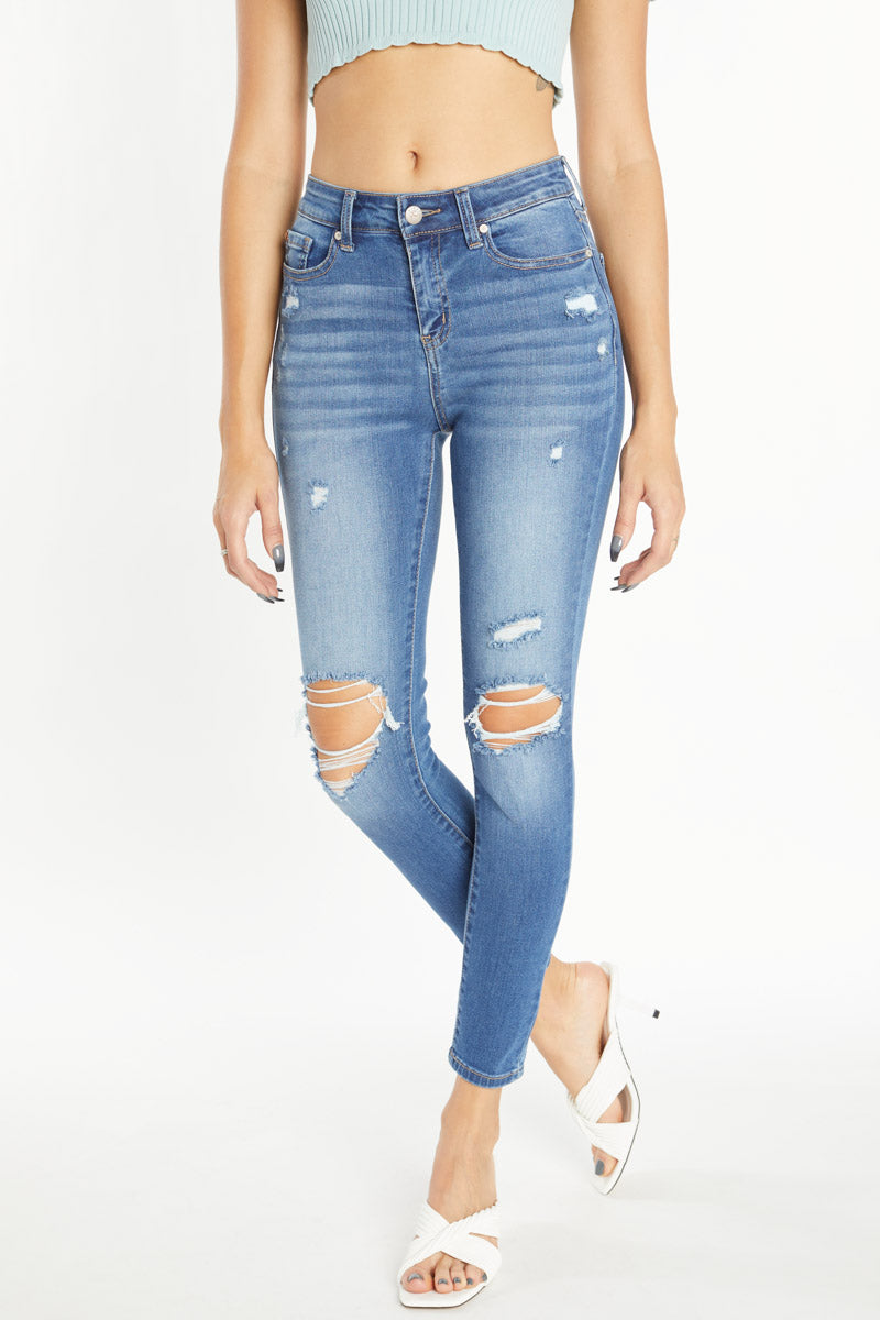 High Rise Destructed Skinny Jeans-0