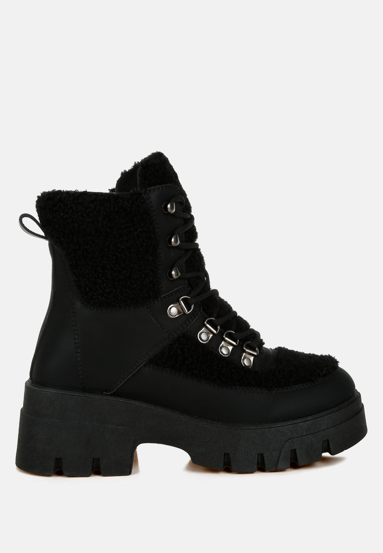Wellerman Faux Fur Detail Chunky Hiker Boots-0