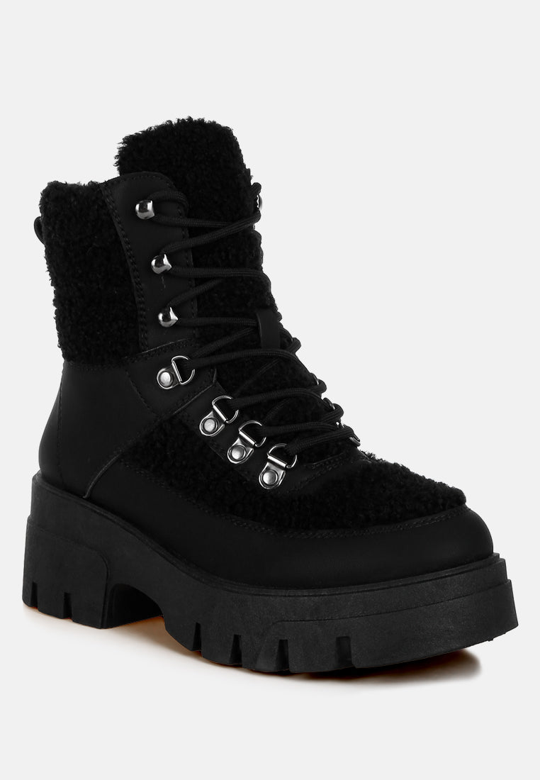Wellerman Faux Fur Detail Chunky Hiker Boots-1