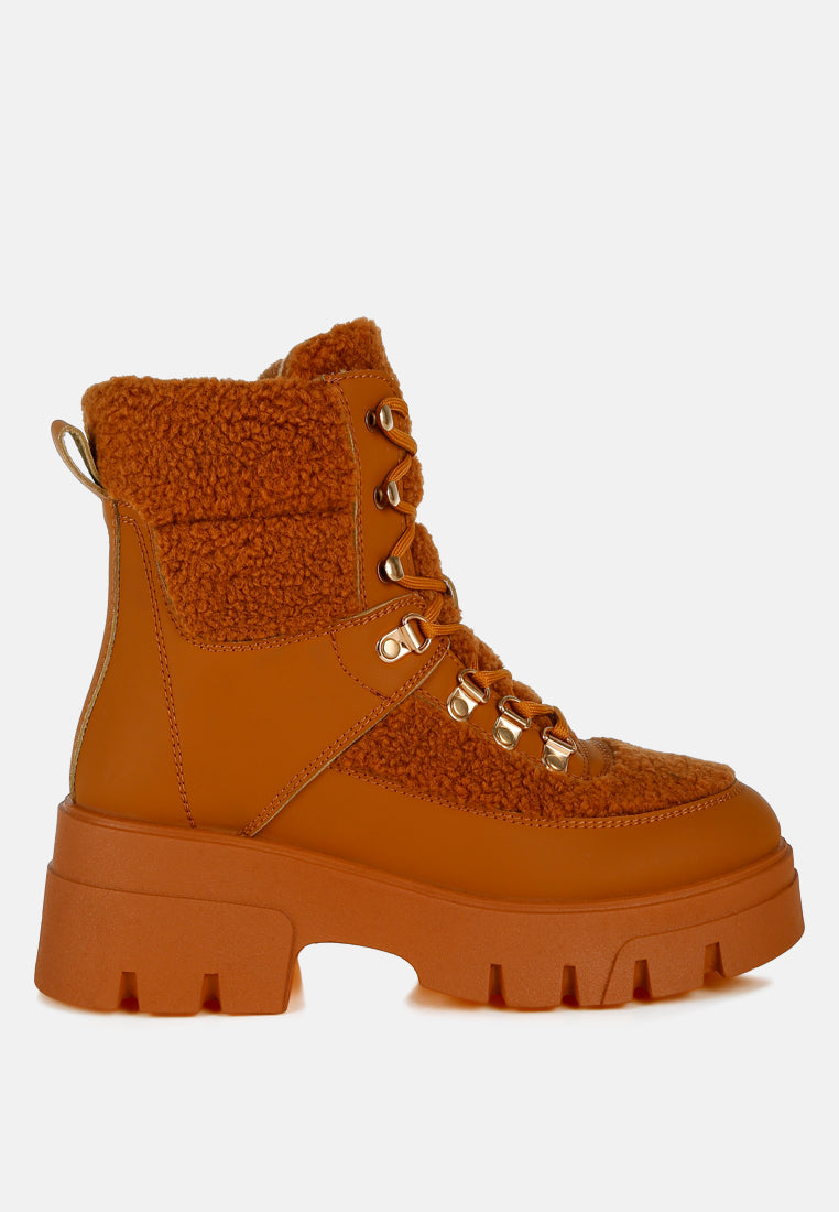 Wellerman Faux Fur Detail Chunky Hiker Boots-6
