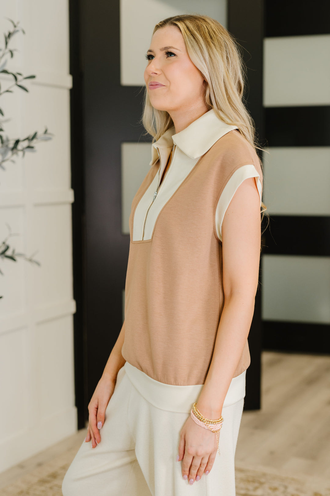 Whispered Urgently Color Block Half Zip Top