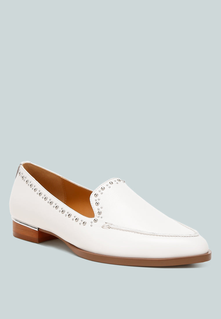 Wolferton Delicate Stud Detail Leather Loafers-1