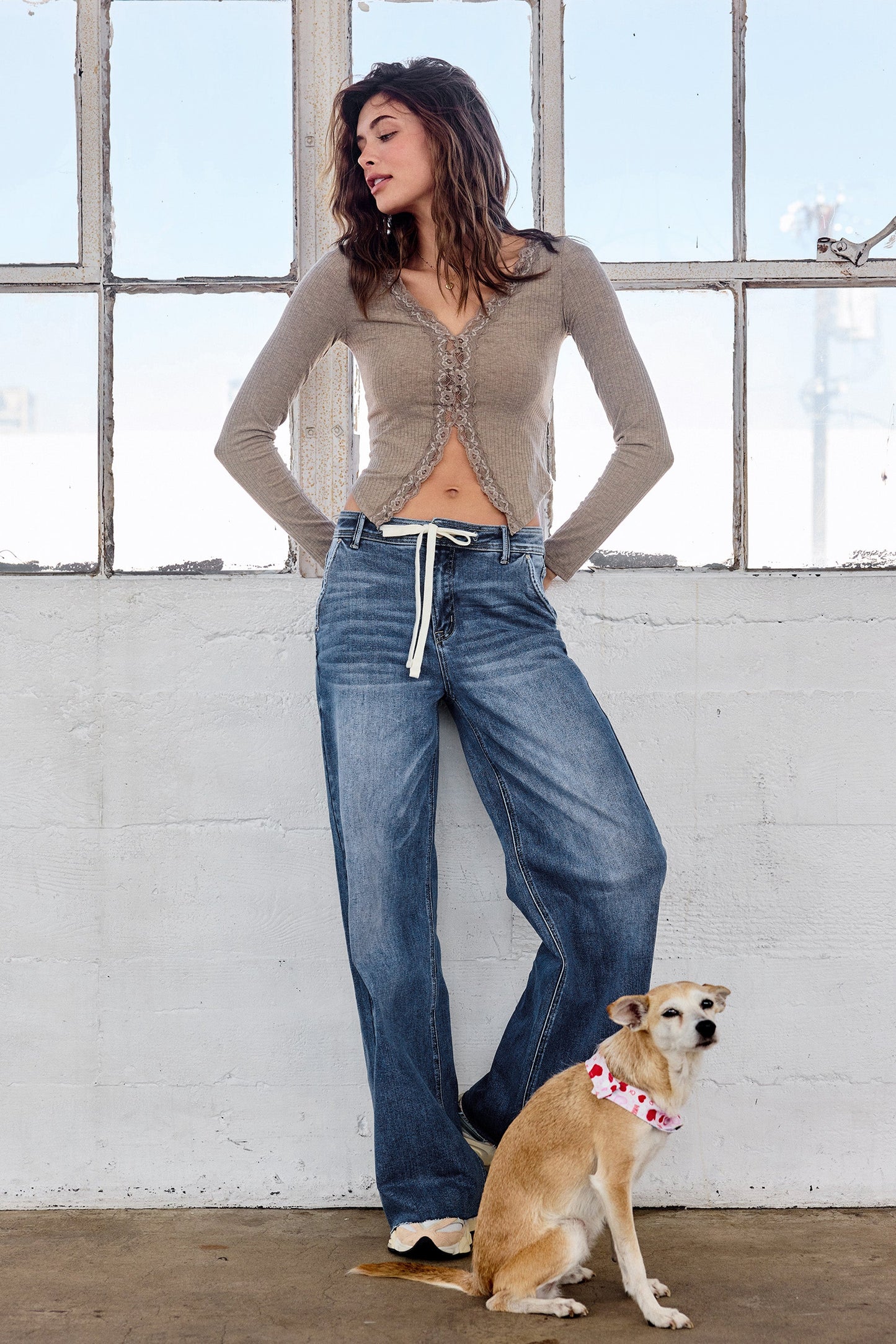 Super High Rise Relaxed Wide Leg Jeans with Waist String-3