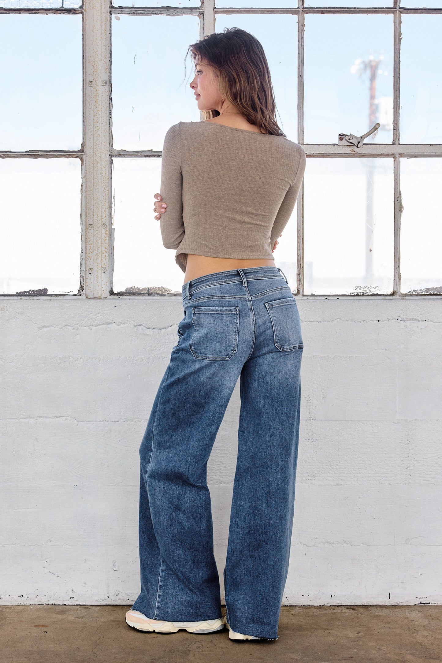 Super High Rise Relaxed Wide Leg Jeans with Waist String-2