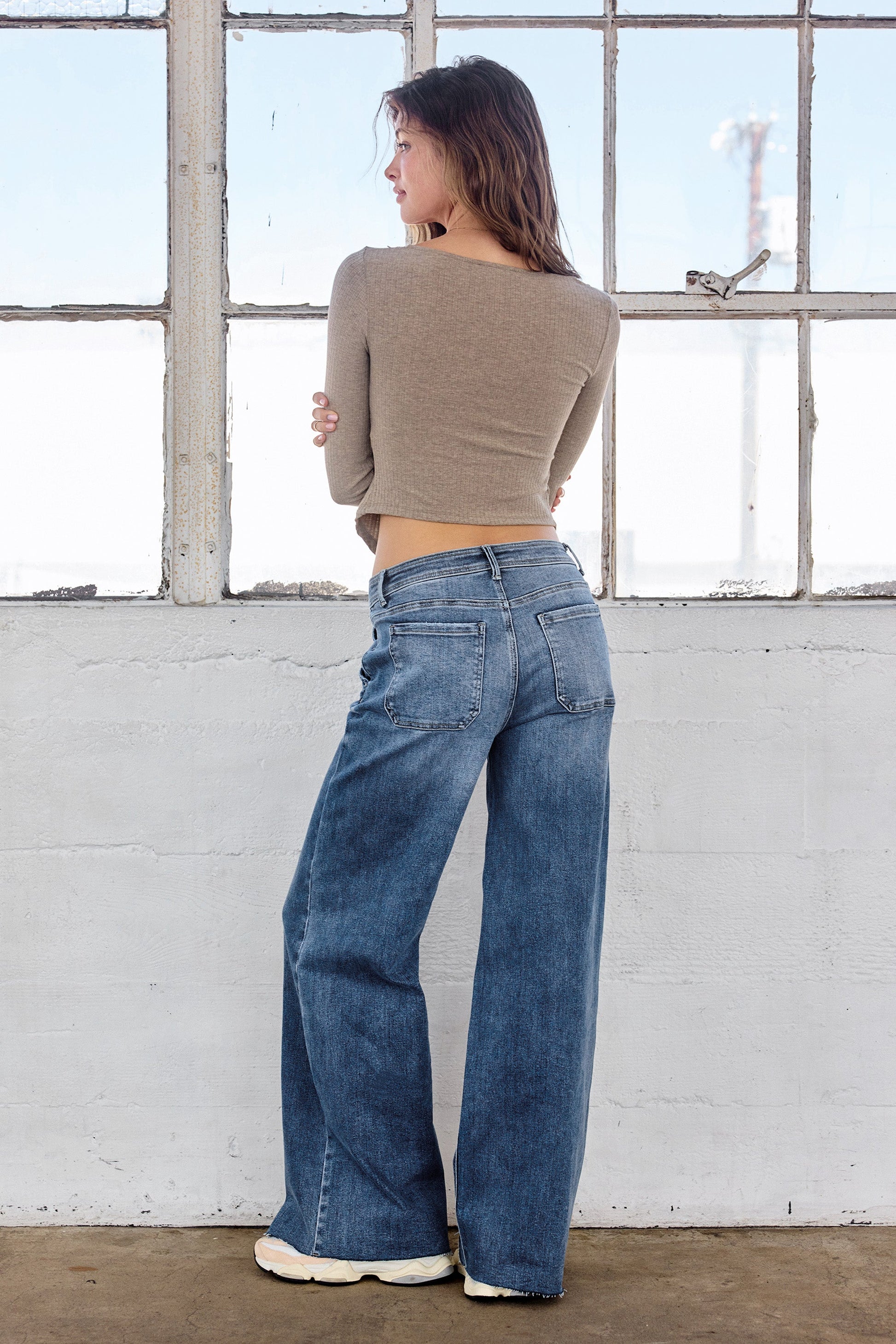 Super High Rise Relaxed Wide Leg Jeans with Waist String-2