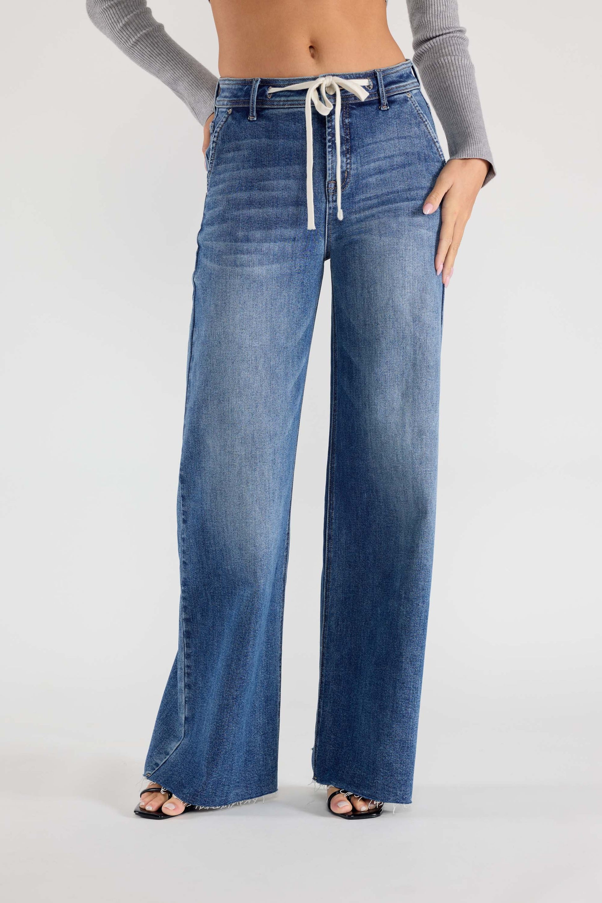 Super High Rise Relaxed Wide Leg Jeans with Waist String-6
