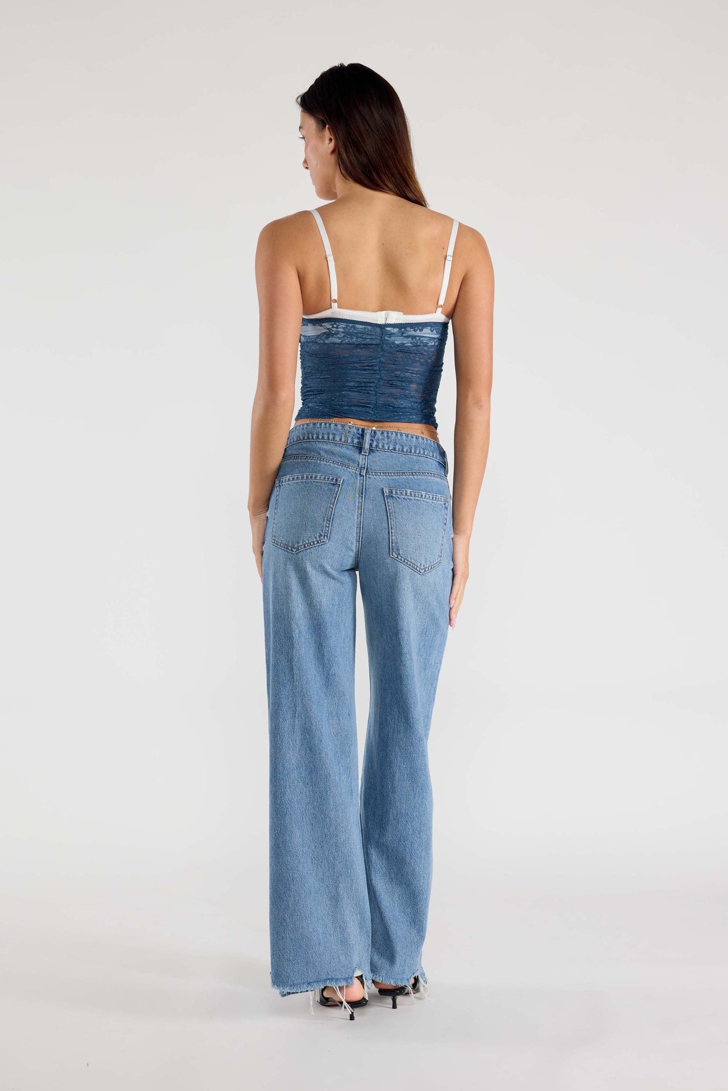 Low Waist Baggy Wide Leg Jeans with Chewed Hem-4