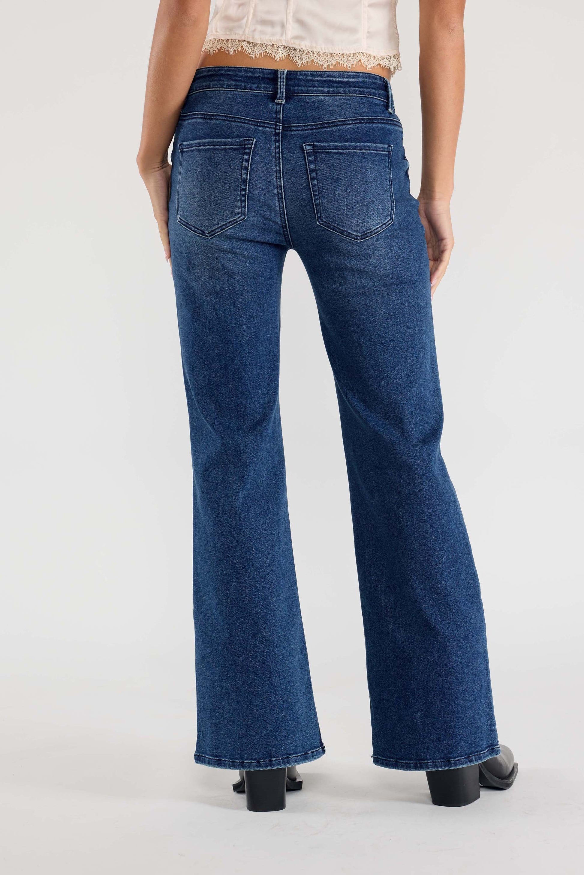 Mid Waist Flared Wide Leg Jeans with Tacking-1
