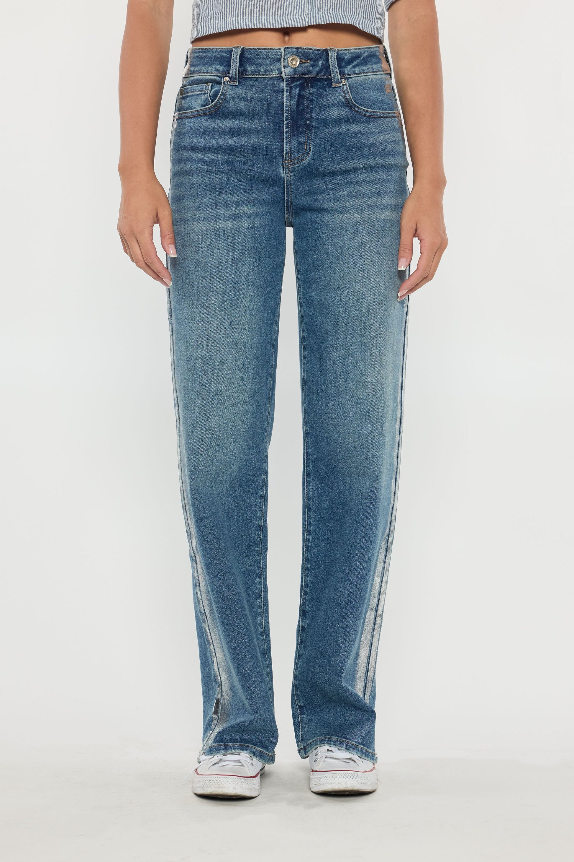 High Rise Relaxed Straight Jeans with Side Silver Foil-4