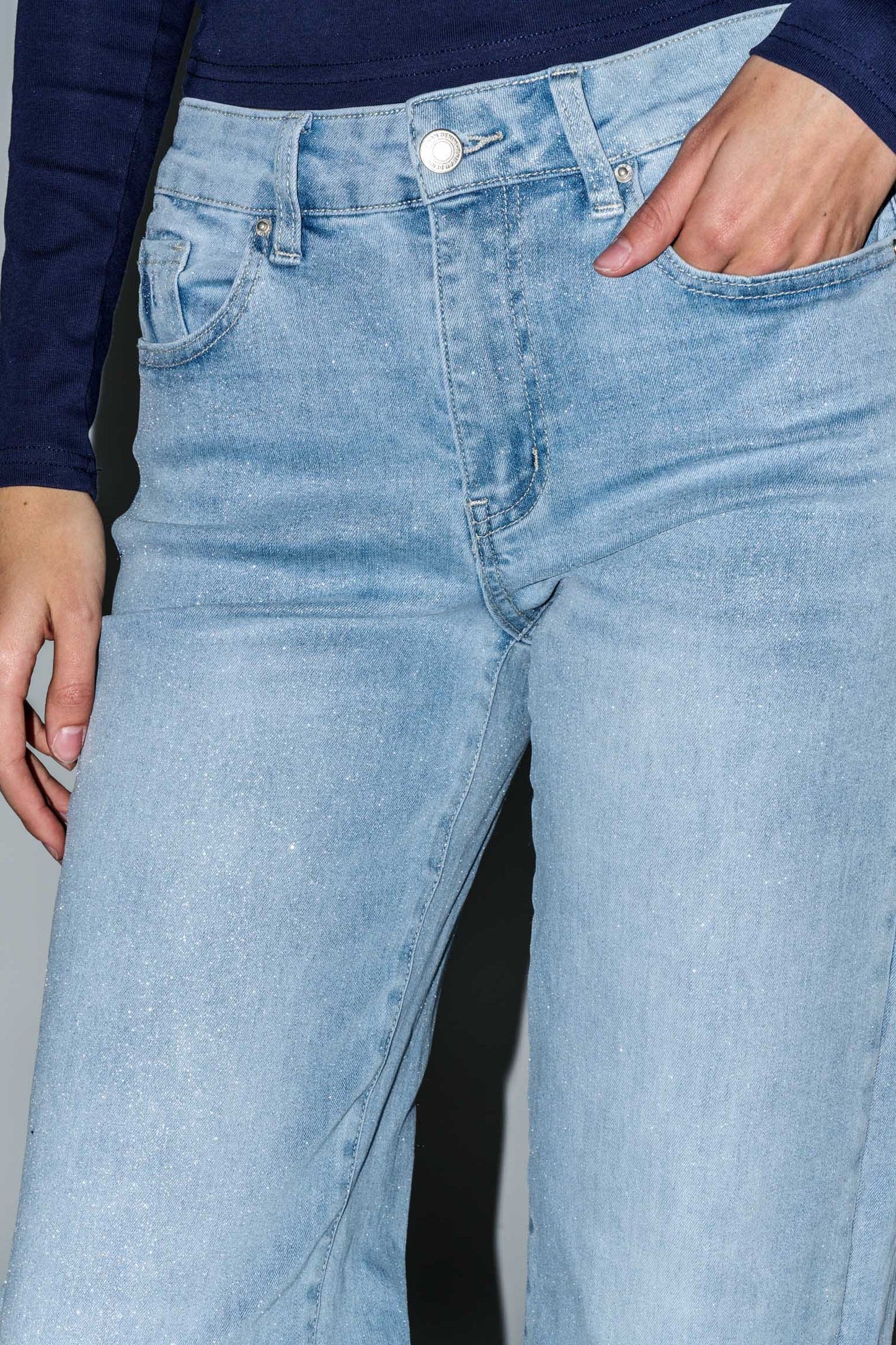 High Rise Wide Leg Jeans with Silver Glitter Effect-1