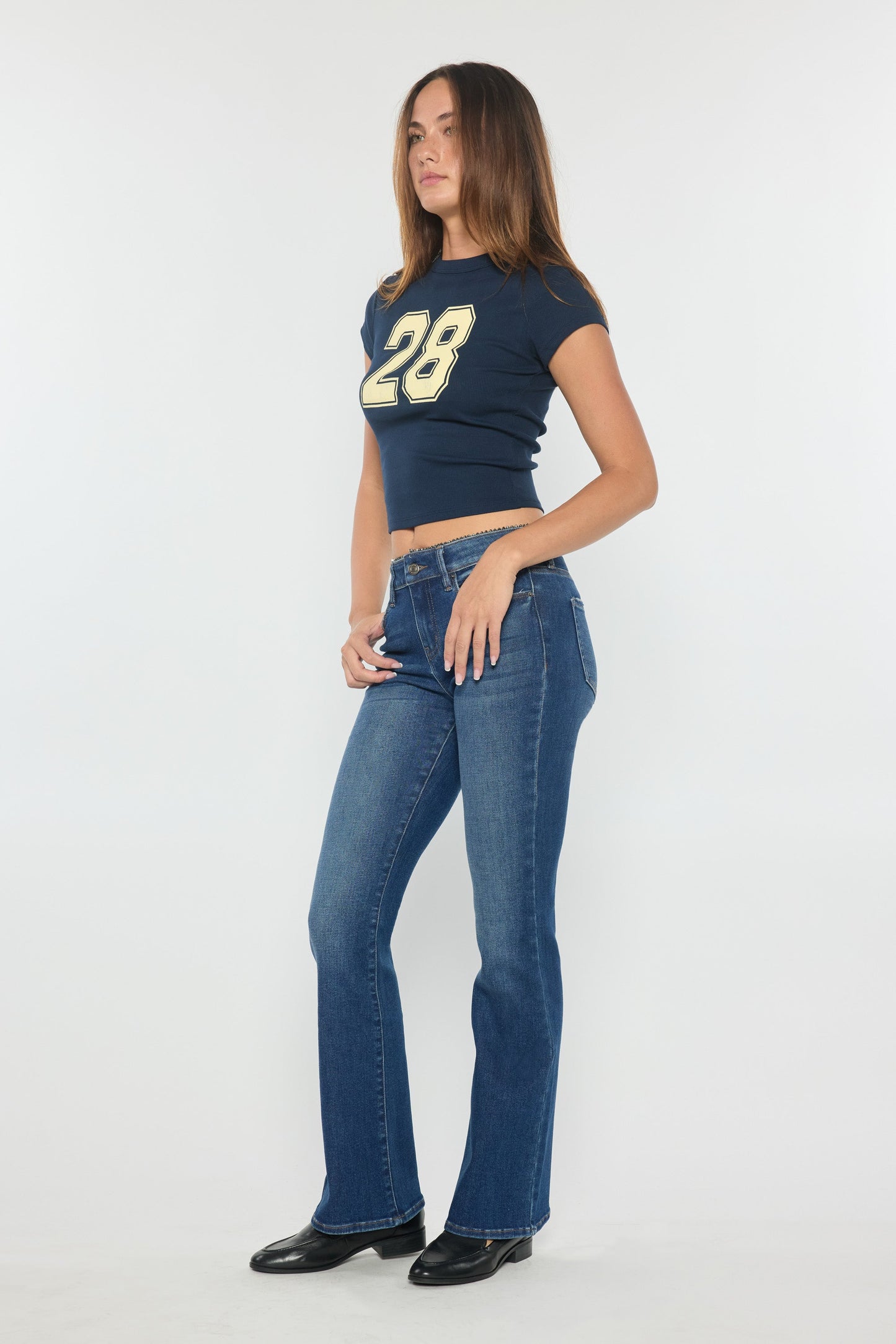High Rise Bootcut Jeans with Crystal Beaded Lace Trim-4