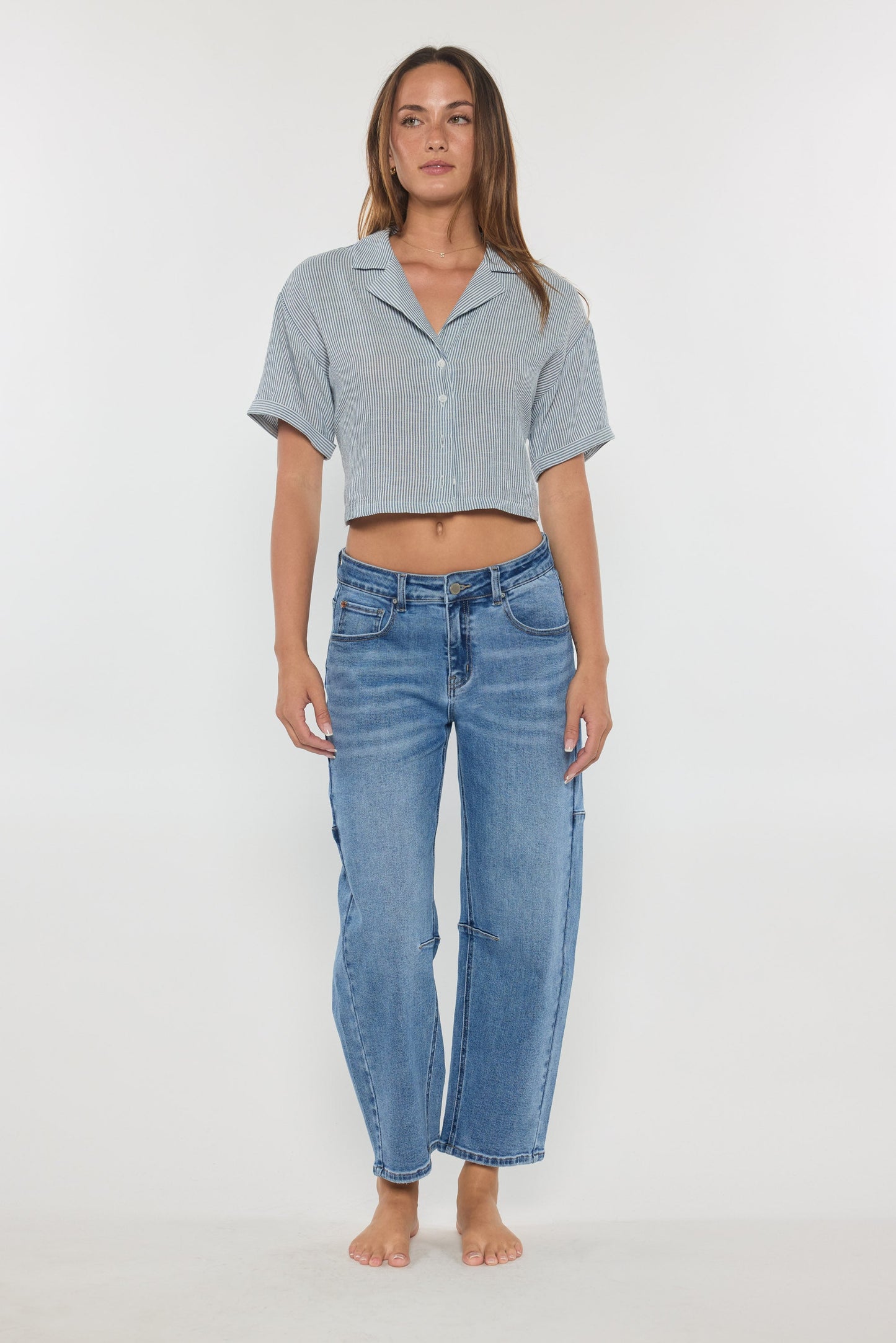 Mid Waist Relaxed Barrel Jeans-3